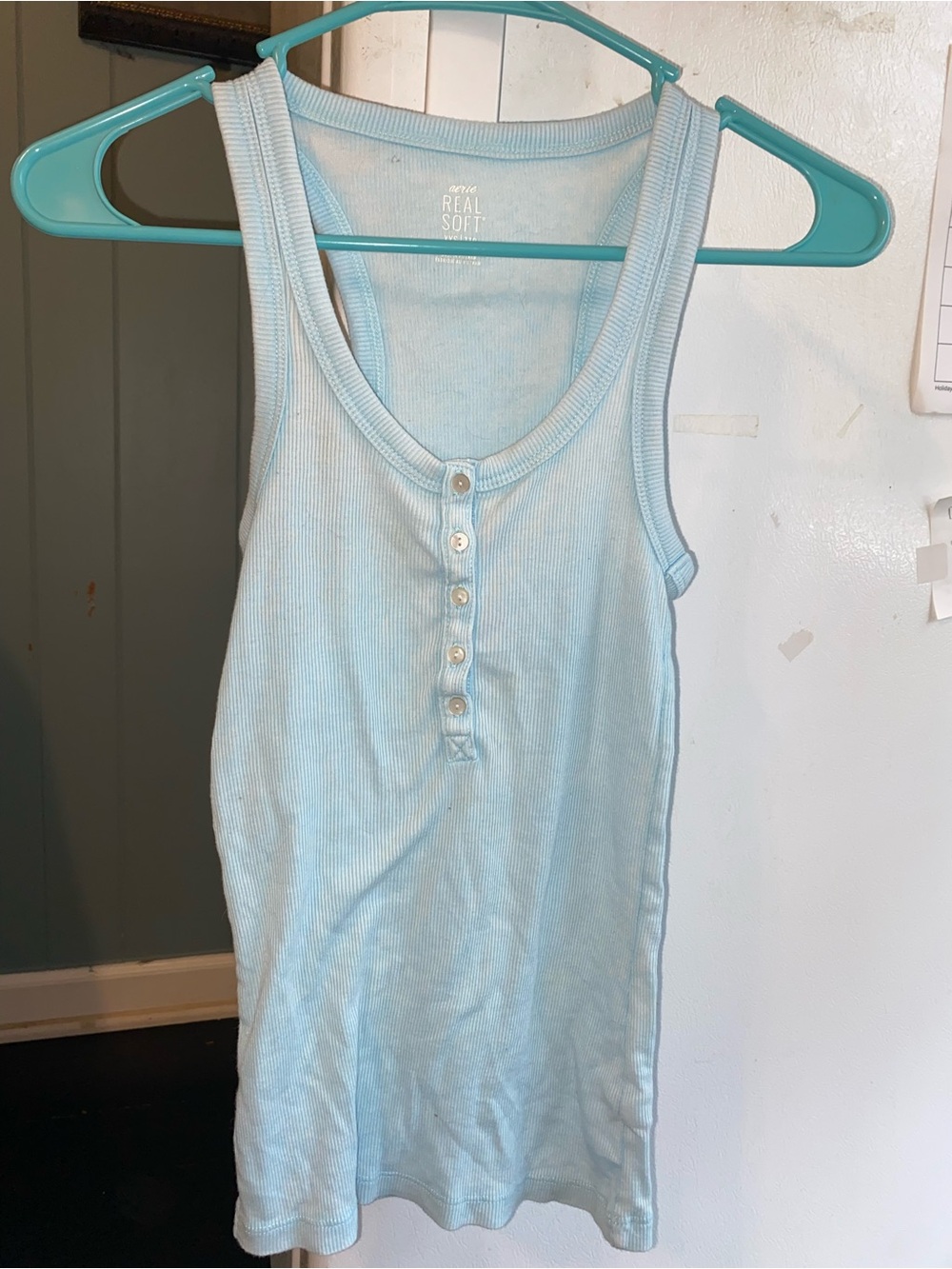 Aerie  Light Blue Ribbed Henley Tank Top